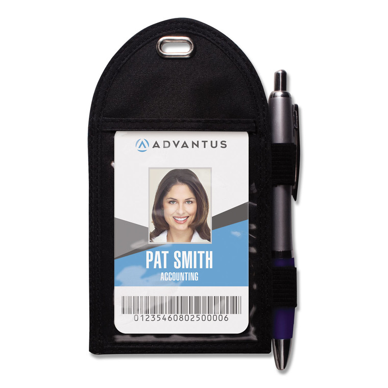 Badge Holder With Pen Loop, Vertical, 3 1/4" X 6", Black, 12/box - AVT75648