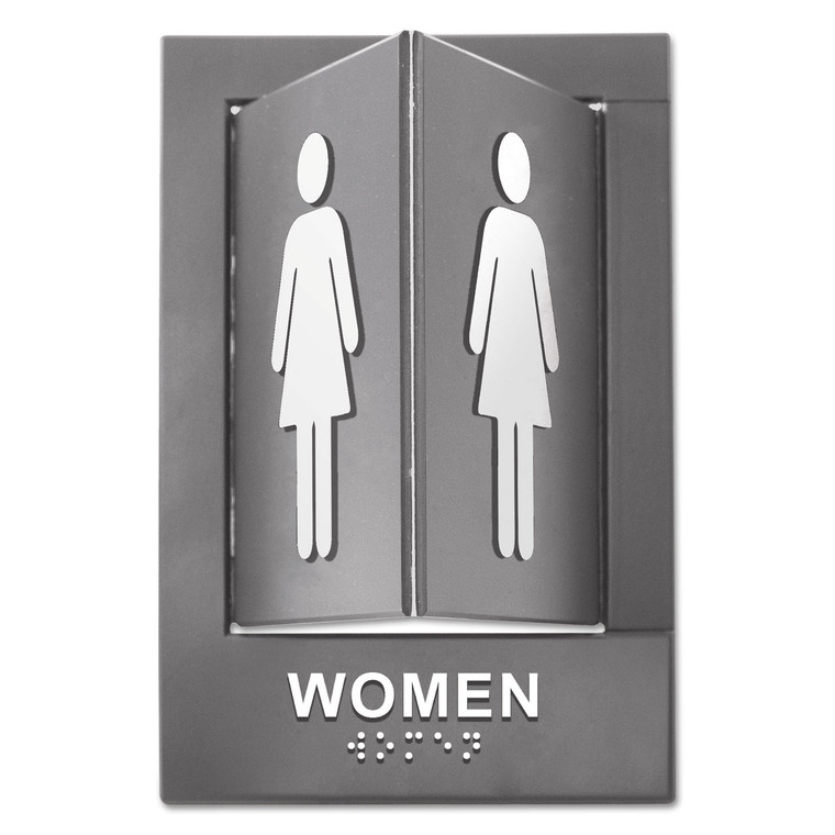 Pop-Out Ada Sign, Women, Tactile Symbol/braille, Plastic, 6 X 9, Gray/white - AVT91097