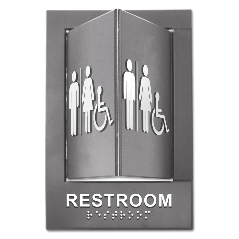 Pop-Out Ada Sign, Wheelchair, Tactile Symbol/braille, Plastic, 6 X 9, Gray/white - AVT91099