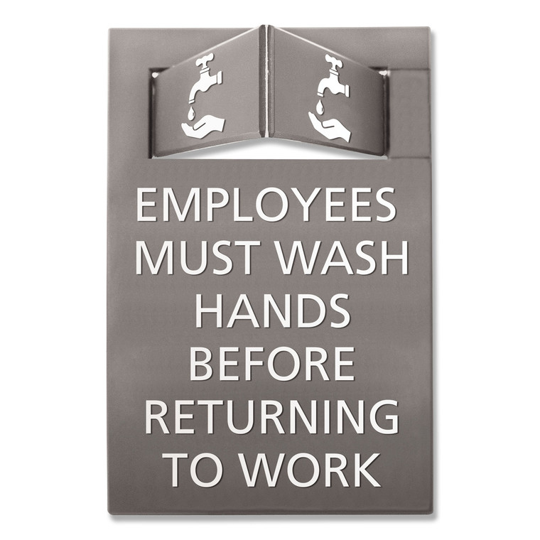 Pop-Out Ada Sign, Wash Hands, Tactile Symbol, Plastic, 6 X 9, Gray/white - AVT91100
