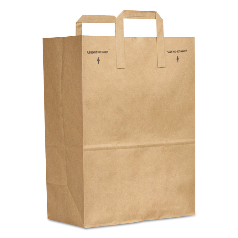 Grocery Paper Bags, Attached Handle, 30 Lbs Capacity, 1/6 Bbl, 12 X 7 X 17, Kraft, 300 Bags - BAGSK1670EZ300