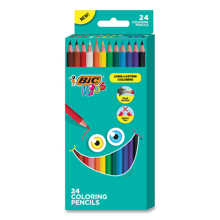 Kids Coloring Pencils, 0.7 Mm, Hb2 (#2), Assorted Lead, Assorted Barrel Colors, 24/pack - BICBKCP24AST