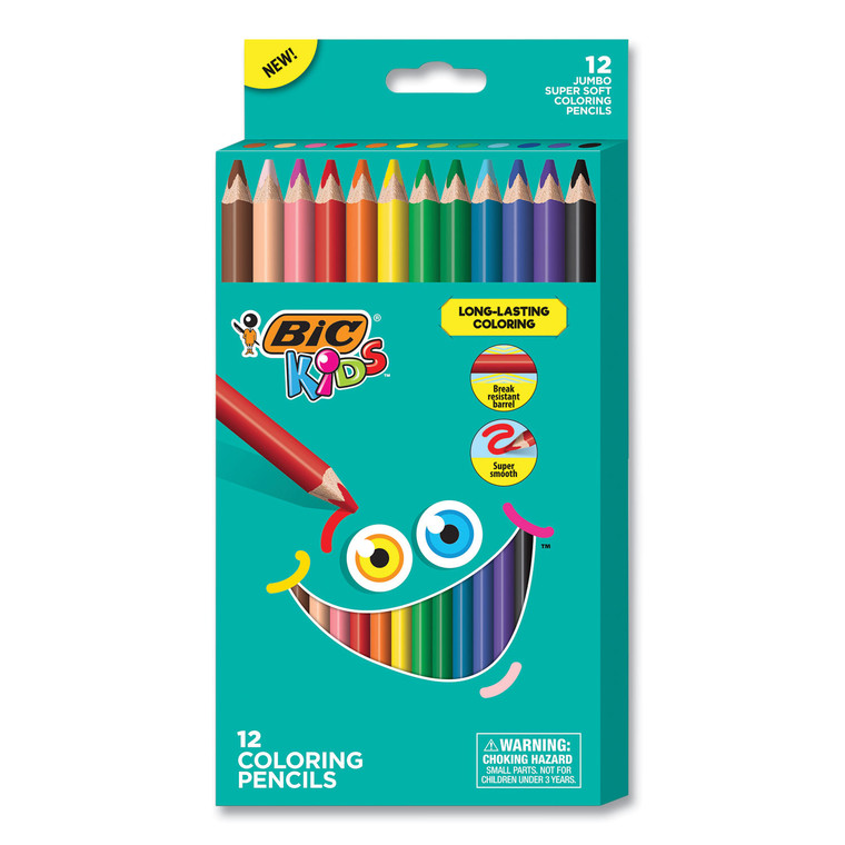 Kids Jumbo Coloring Pencils, 1 Mm, Hb2 (#2), Assorted Lead, Assorted Barrel Colors, 12/pack - BICBKCPJ12AST