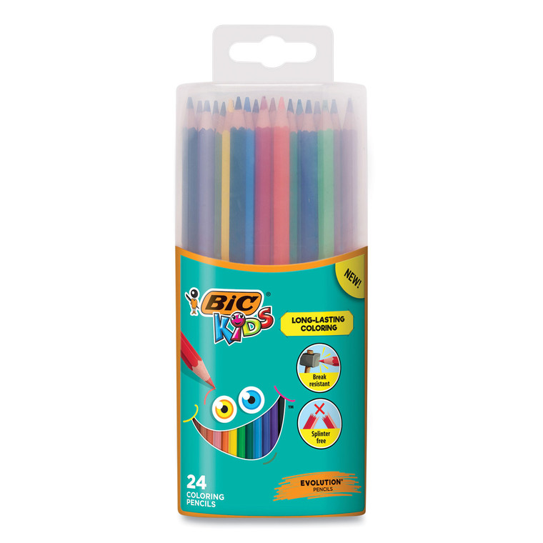Kids Coloring Pencils In Plastic Case, 0.7 Mm, Hb2 (#2), Assorted Lead, Assorted Barrel Colors, 24/pack - BICBKCPP24AST