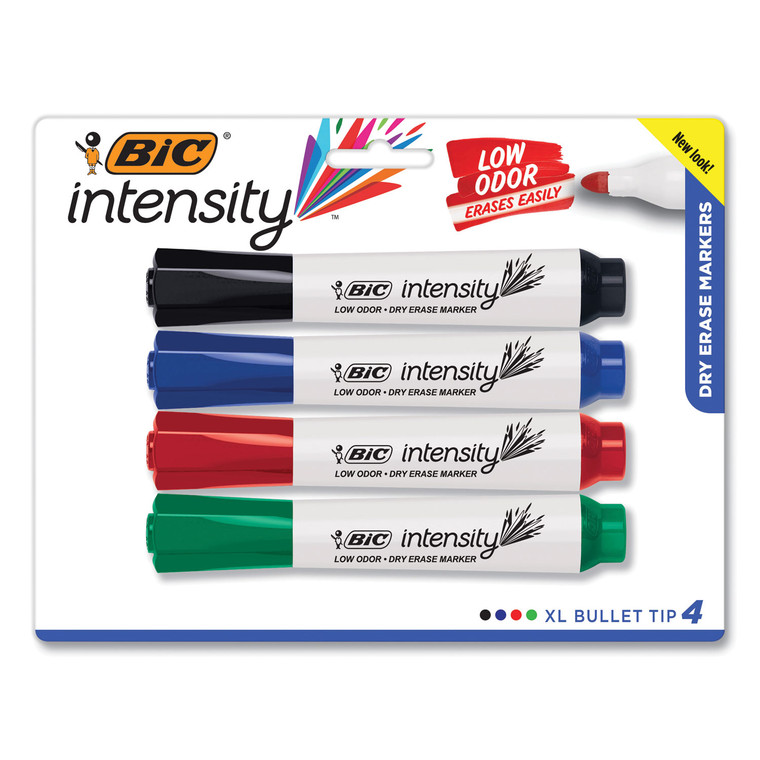 Intensity Bold Tank-Style Dry Erase Marker, Extra-Broad Bullet Tip, Assorted Colors, 4/set - BICGDEMP41ASST