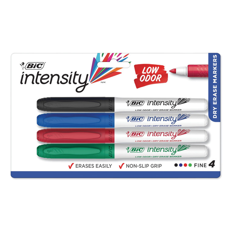Intensity Low Odor Fine Point Dry Erase Marker, Fine Bullet Tip, Assorted Colors, 4/set - BICGDEP41ASST