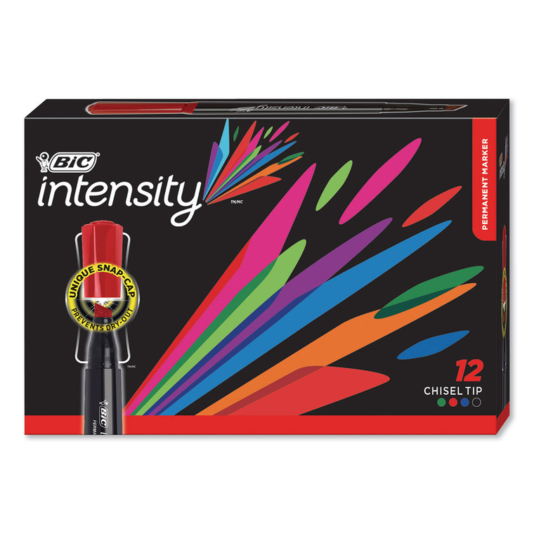 Intensity Chisel Tip Permanent Marker, Broad Chisel Tip, Assorted Colors, Dozen - BICGPMM11AST