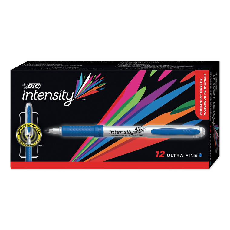 Intensity Ultra Fine Tip Permanent Marker, Extra-Fine Needle Tip, Deep Sea Blue, Dozen - BICGPMU11BE