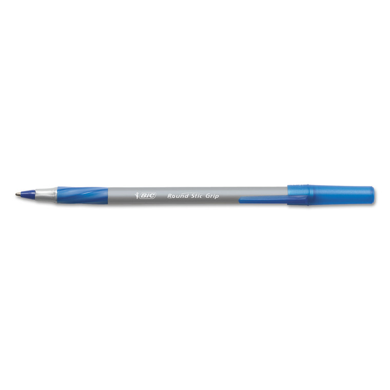 Round Stic Grip Xtra Comfort Ballpoint Pen, Stick, Fine 0.8 Mm, Blue Ink, Gray/blue Barrel, Dozen - BICGSFG11BE