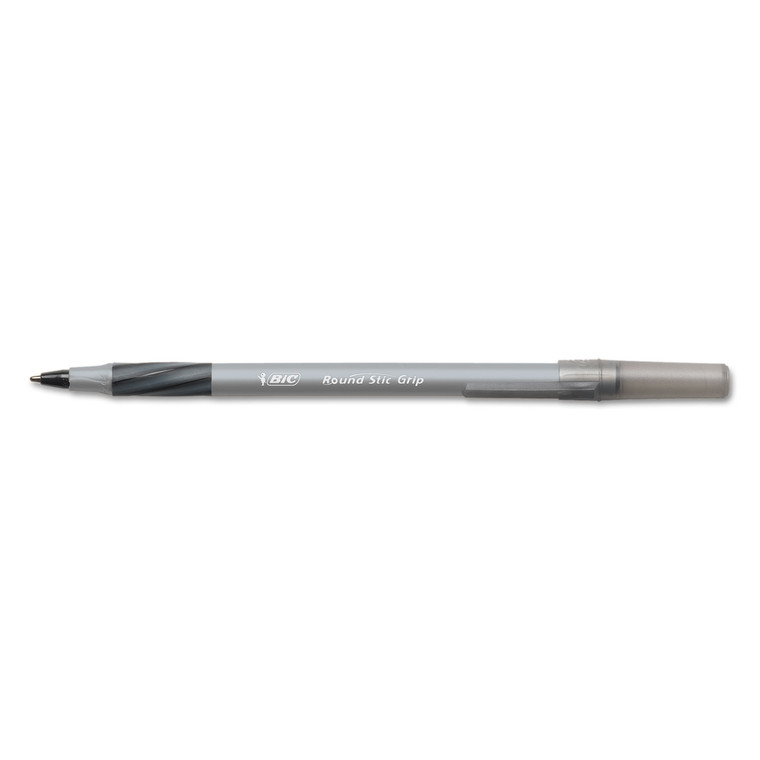 Round Stic Grip Xtra Comfort Ballpoint Pen, Stick, Fine 0.8 Mm, Black Ink, Gray/black Barrel, Dozen - BICGSFG11BK