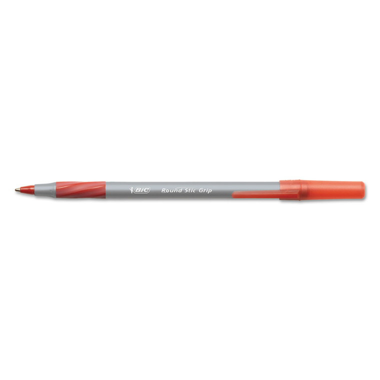 Round Stic Grip Xtra Comfort Ballpoint Pen, Stick, Fine 0.8 Mm, Red Ink, Gray/red Barrel, Dozen - BICGSFG11RD