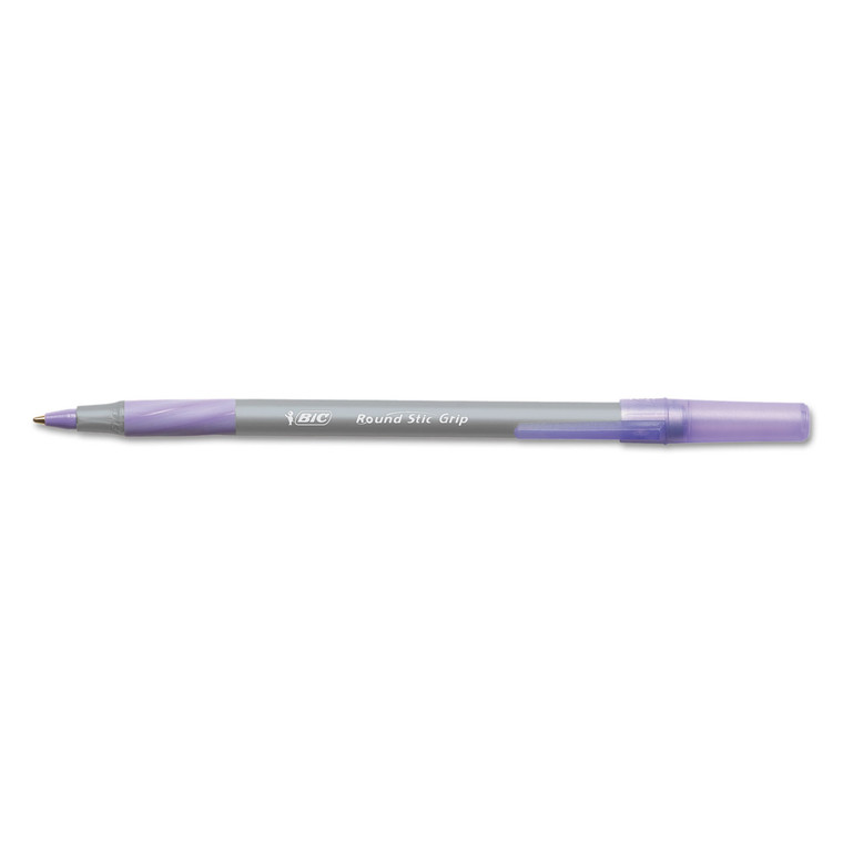 Round Stic Grip Xtra Comfort Ballpoint Pen, Easy-Glide, Stick, Medium 1.2 Mm, Purple Ink, Gray/purple Barrel, Dozen - BICGSMG11PE