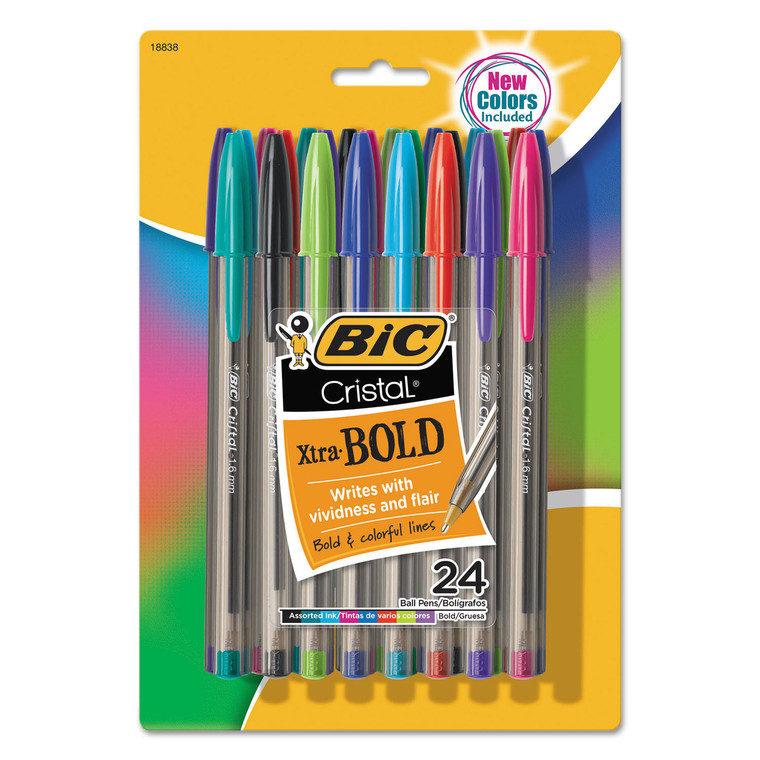 Cristal Xtra Bold Ballpoint Pen, Stick, Bold 1.6 Mm, Assorted Ink And Barrel Colors, 24/pack - BICMSBAPP241AST