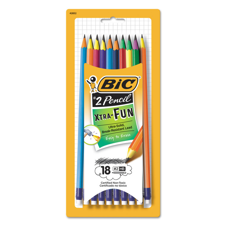 #2 Pencil Xtra Fun, Hb (#2), Black Lead, Assorted Barrel Colors, 18/pack - BICPGEP181