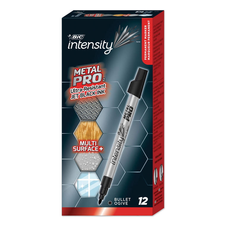 Intensity Metal Pro Permanent Marker, Fine Pro Bullet Tip, Black, Dozen - BICPMIPK11BK