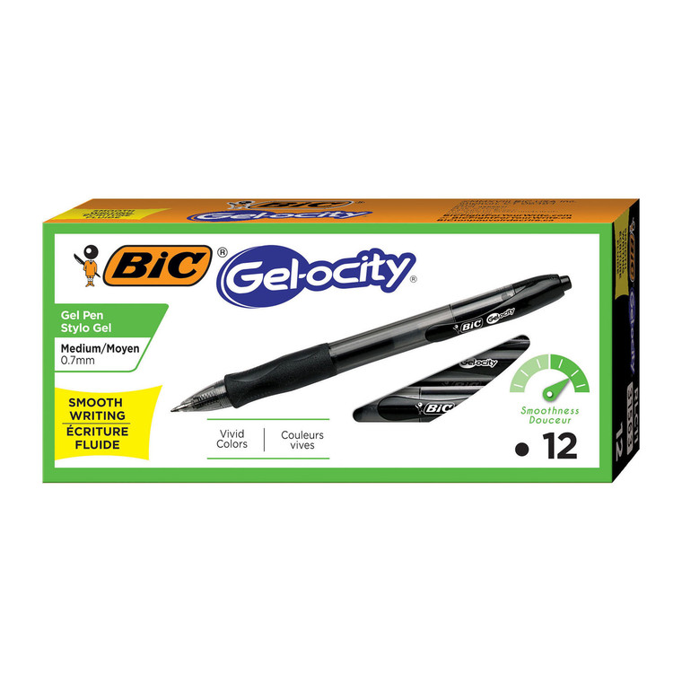 Gel-Ocity Gel Pen, Retractable, Medium 0.7 Mm, Black Ink, Translucent Black Barrel, Dozen - BICRLC11BK