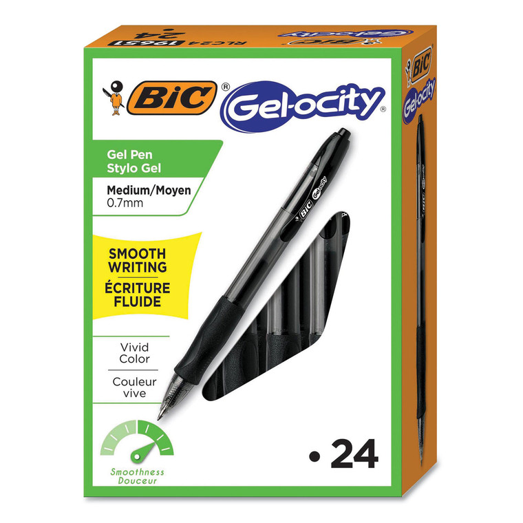 Gel-Ocity Gel Pen Value Pack, Retractable, Medium 0.7 Mm, Black Ink, Black Barrel, 24/pack - BICRLC241BK