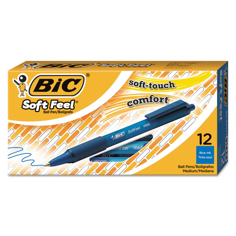 Soft Feel Ballpoint Pen, Retractable, Medium 1 Mm, Blue Ink, Blue Barrel, Dozen - BICSCSM11BE