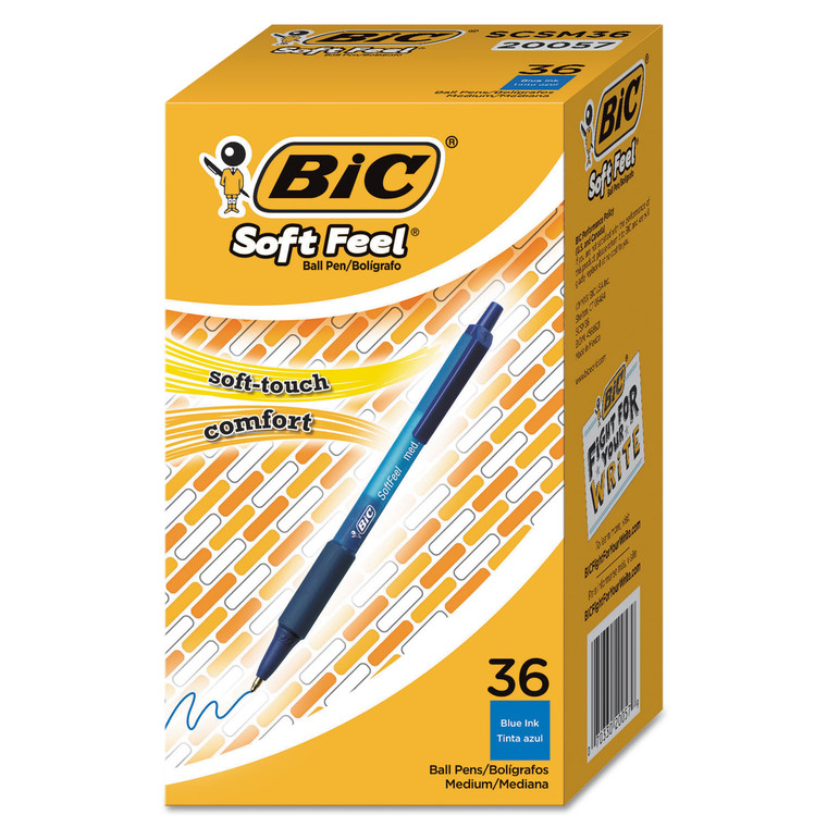 Soft Feel Ballpoint Pen Value Pack, Retractable, Medium 1 Mm, Blue Ink, Blue Barrel, 36/pack - BICSCSM361BE