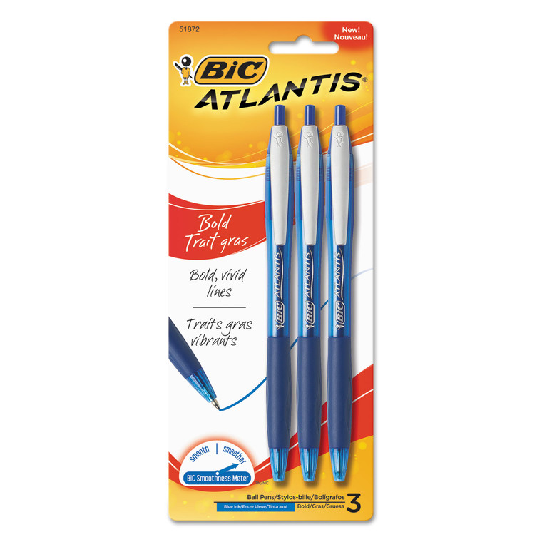 Glide Bold Ballpoint Pen, Retractable, Bold 1.6 Mm, Blue Ink, Blue Barrel, 3/pack - BICVCGBP31BE