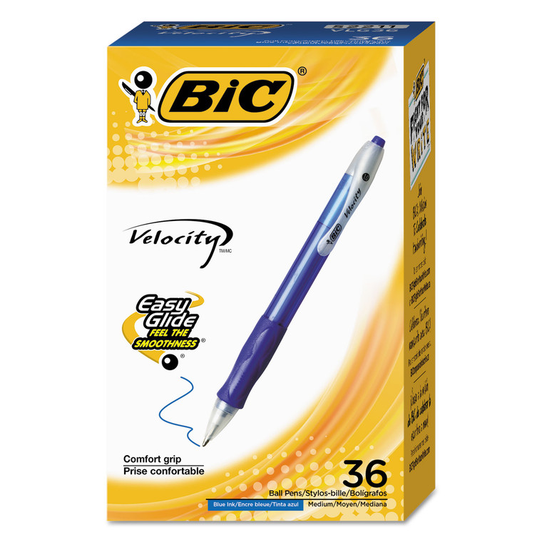 Velocity Easy Glide Ballpoint Pen Value Pack, Retractable, Medium 1 Mm, Blue Ink, Blue Barrel, 36/pack - BICVLG361BE