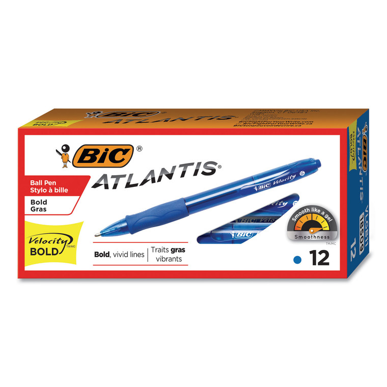 Glide Bold Ballpoint Pen, Retractable, Bold 1.6 Mm, Blue Ink, Translucent Blue Barrel, Dozen - BICVLGB11BE