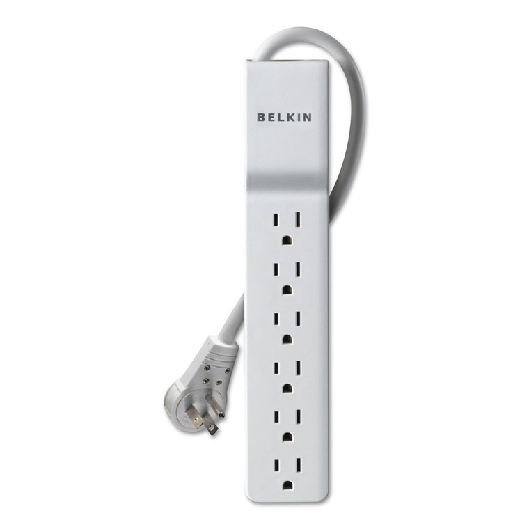 Home/office Surge Protector W/rotating Plug, 6 Outlets, 6 Ft Cord, 720j, White - BLKBE10600006R