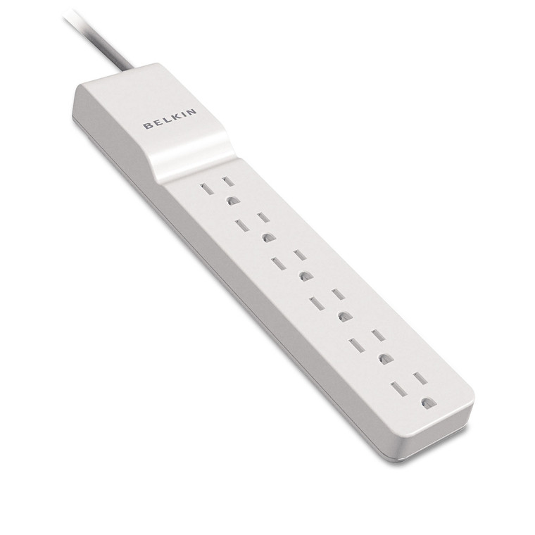 Home/office Surge Protector W/rotating Plug, 6 Outlets, 8 Ft Cord, 720j, White - BLKBE10600008R