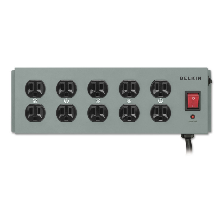 Metal Surgemaster Surge Protector, 10 Outlets, 15 Ft Cord, 885 Joules, Dark Gray - BLKF9D100015