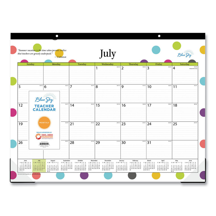 Teacher Dots Academic Desk Pad, 22 X 17, Black Binding, Clear Corners, 12-Month (july To June): 2021 To 2022 - BLS105496