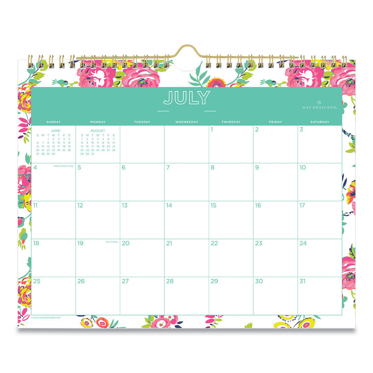 Day Designer Peyton Academic Wall Calendar, Floral Artwork, 11 X 8.75, White Sheets, 12-Month (july-June): 2021-2022 - BLS107936