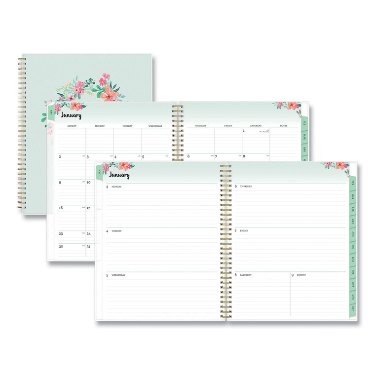 Laurel Weekly/monthly Planner, Laurel Floral Artwork, 11 X 8.5, Green/pink/orange Cover, 12-Month (jan To Dec): 2022 - BLS135842