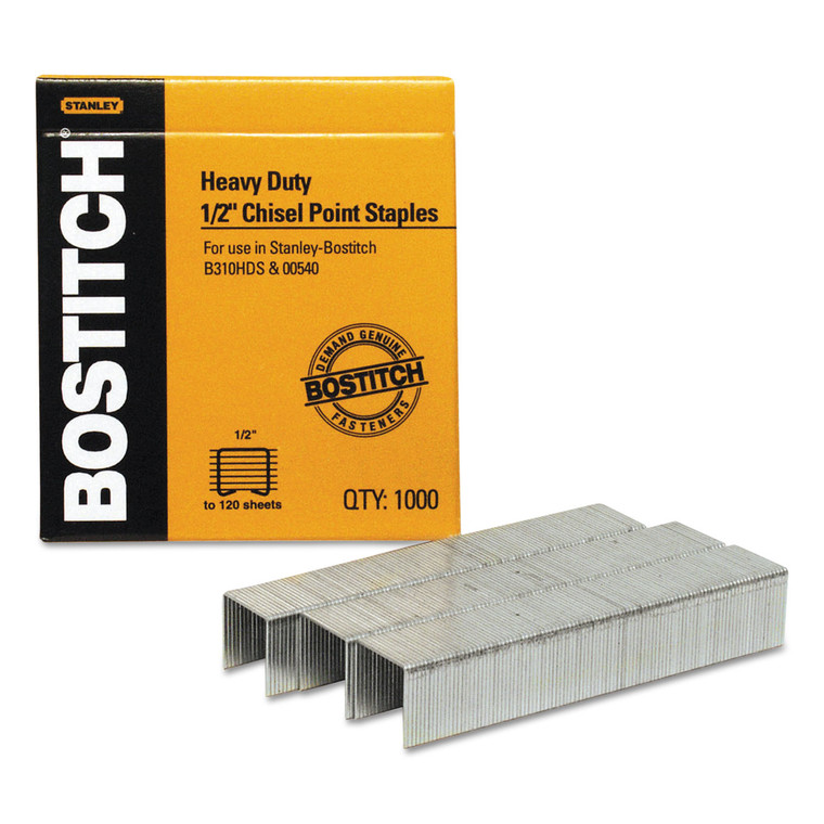 Heavy-Duty Premium Staples, 0.5" Leg, 0.5" Crown, Steel, 1,000/box - BOSSB35121M