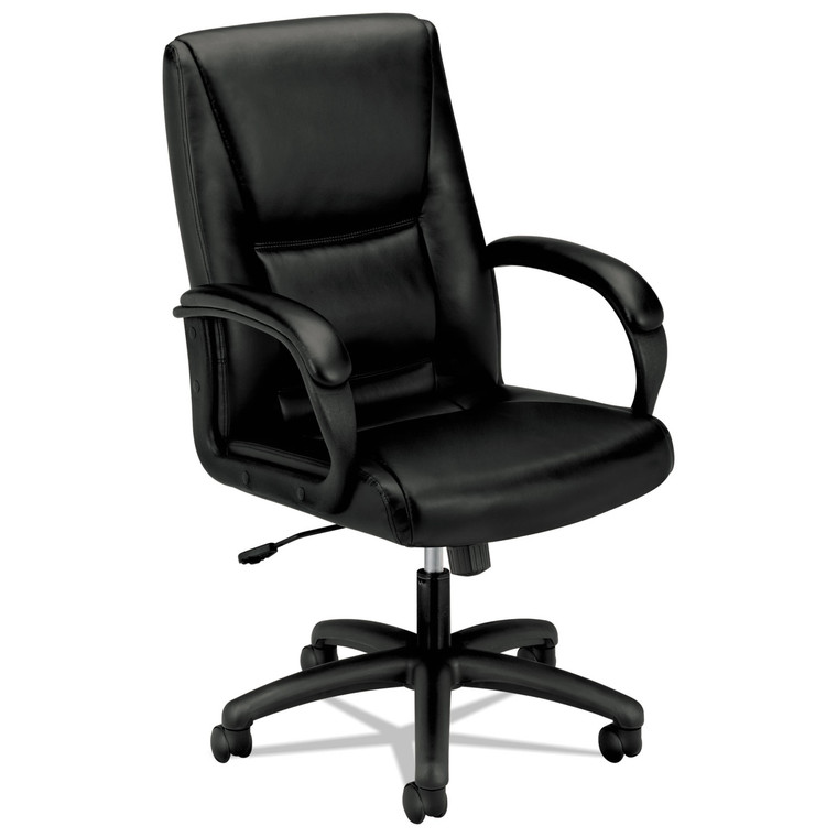 Hvl161 Executive High-Back Leather Chair, Supports Up To 250 Lb, 18.38" To 22.13" Seat Height, Black - BSXVL161SB11