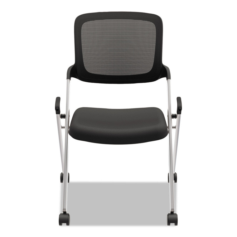Vl304 Mesh Back Nesting Chair, Supports Up To 250 Lb, Black Seat/back, Silver Base - BSXVL304SLVR