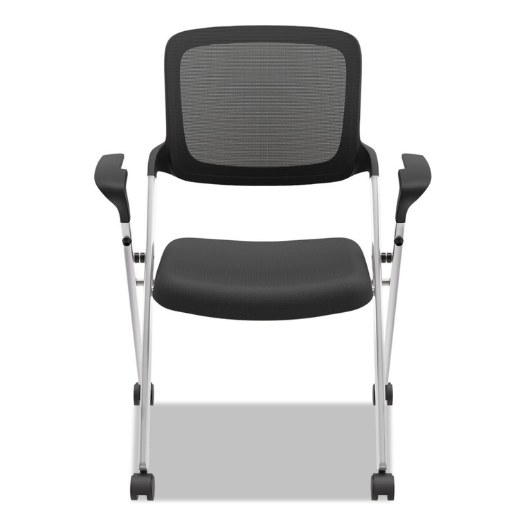 Vl314 Mesh Back Nesting Chair, Supports Up To 250 Lb, Black Seat/back, Silver Base - BSXVL314SLVR