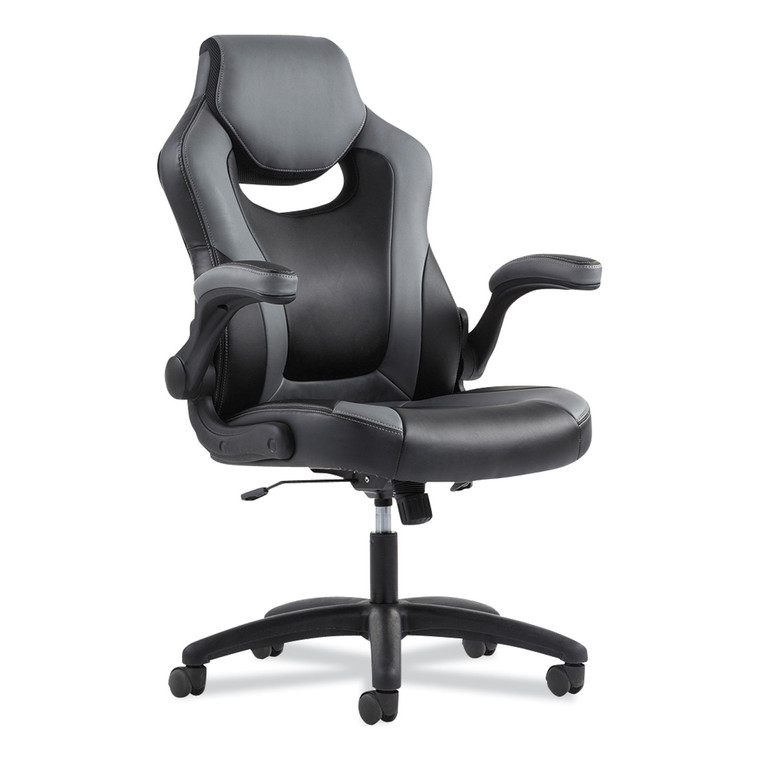 9-One-One High-Back Racing Style Chair With Flip-Up Arms, Supports Up To 225 Lb, Black Seat, Gray Back, Black Base - BSXVST911