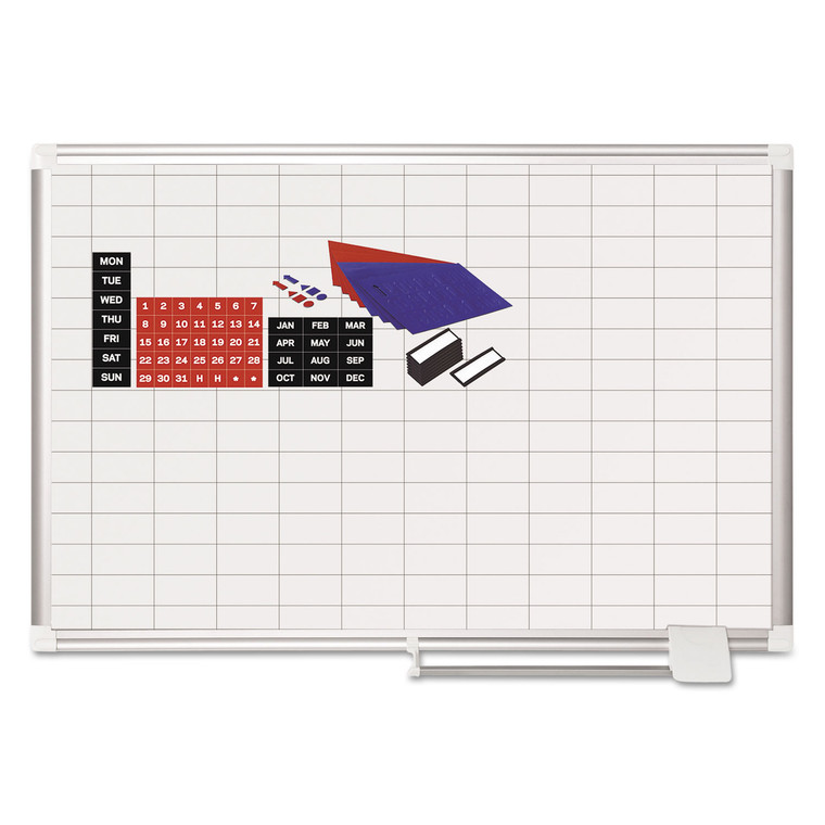 Grid Planning Board W/ Accessories, 1 X 2 Grid, 36 X 24, White/silver - BVCMA0392830A