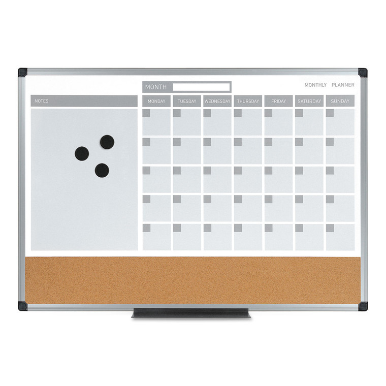 3-In-1 Calendar Planner Dry Erase Board, 36 X 24, Silver Frame - BVCMB0707186P