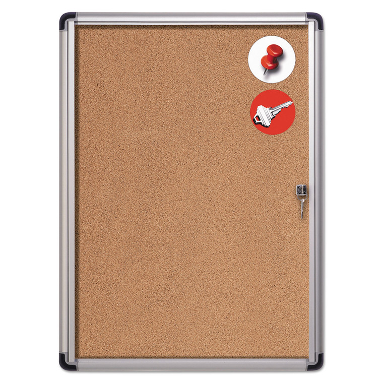 Slim-Line Enclosed Cork Bulletin Board, 28 X 38, Aluminum Case - BVCVT630101690