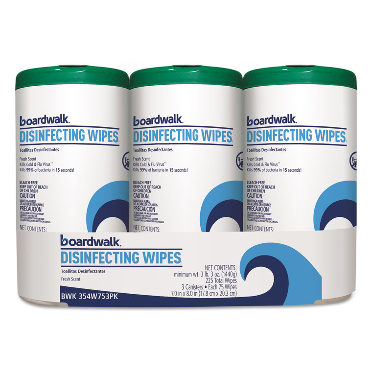Disinfecting Wipes, 8 X 7, Fresh Scent, 75/canister, 12 Canisters/carton - BWK454W753CT