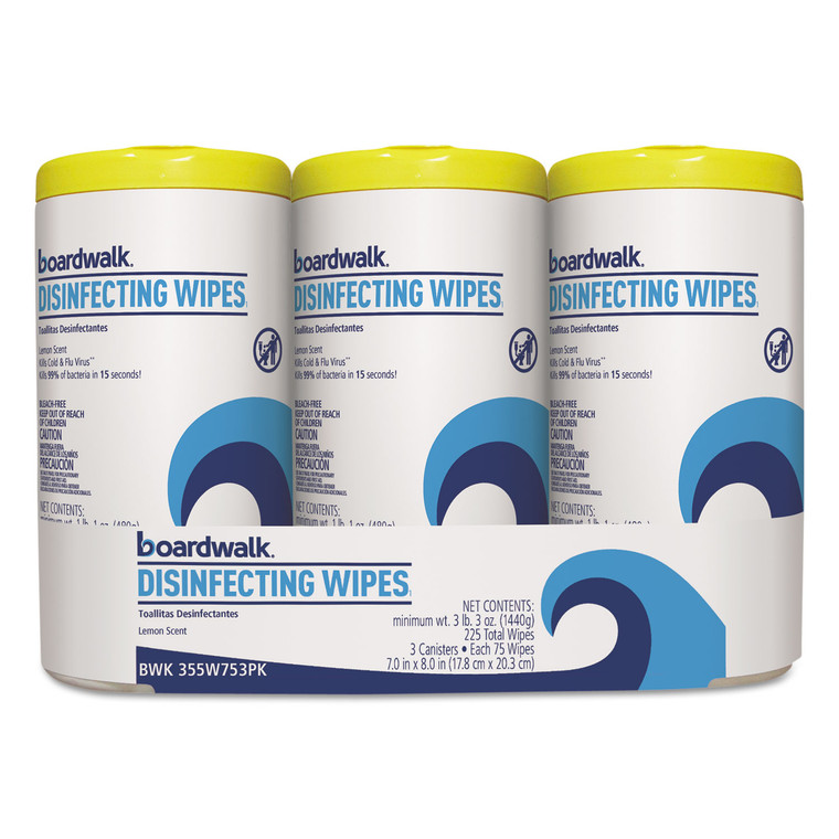 Disinfecting Wipes, 8 X 7, Lemon Scent, 75/canister, 3 Canisters/pack, 4/pks/ct - BWK455W753CT