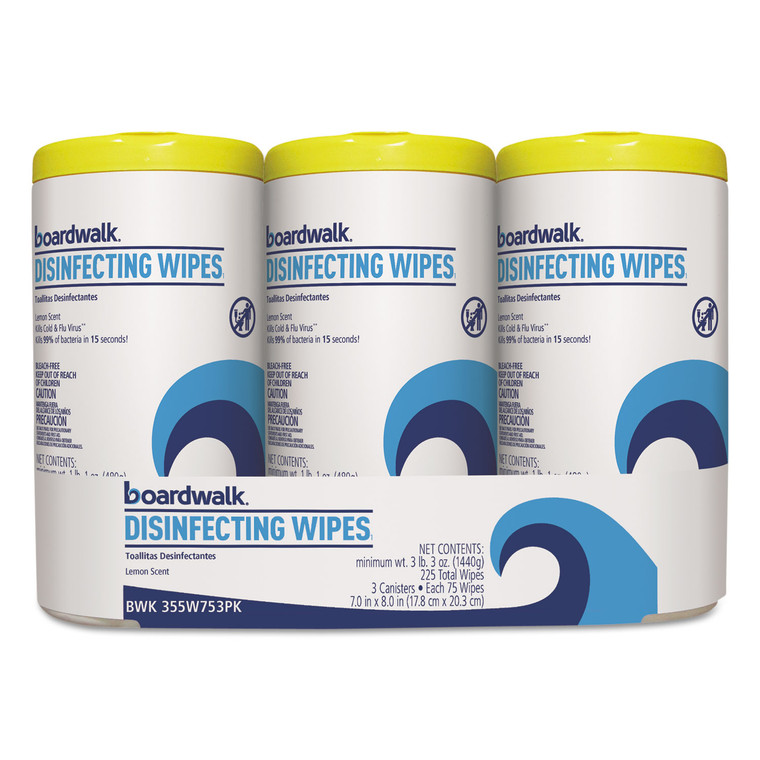 Disinfecting Wipes, 8 X 7, Lemon Scent, 75/canister, 3 Canisters/pack - BWK455W753PK