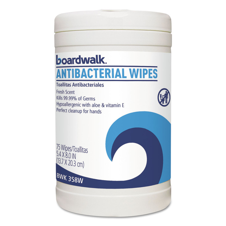 Antibacterial Wipes, 8 X 5 2/5, Fresh Scent, 75/canister, 6 Canisters/carton - BWK458WA