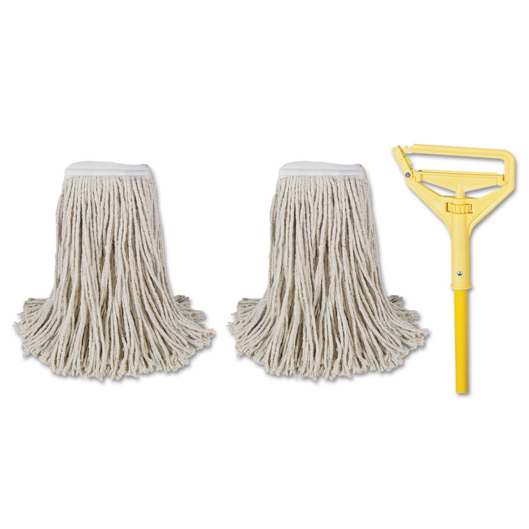 Cotton Cut End Mop Kit, #24 Natural Cotton Head, 60" Yellow Metal/plastic Handle - BWK5324C