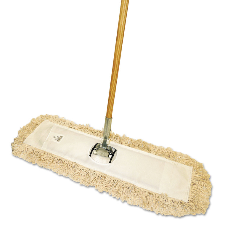 Cotton Dry Mopping Kit, 24 X 5 Natural Cotton Head, 60" Natural Wood Handle - BWKM245C