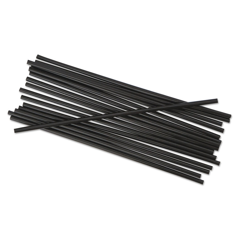 Single-Tube Stir-Straws, 5.25", Polypropylene, Black, 1,000/pack, 10 Packs/carton - BWKSTRU525B10