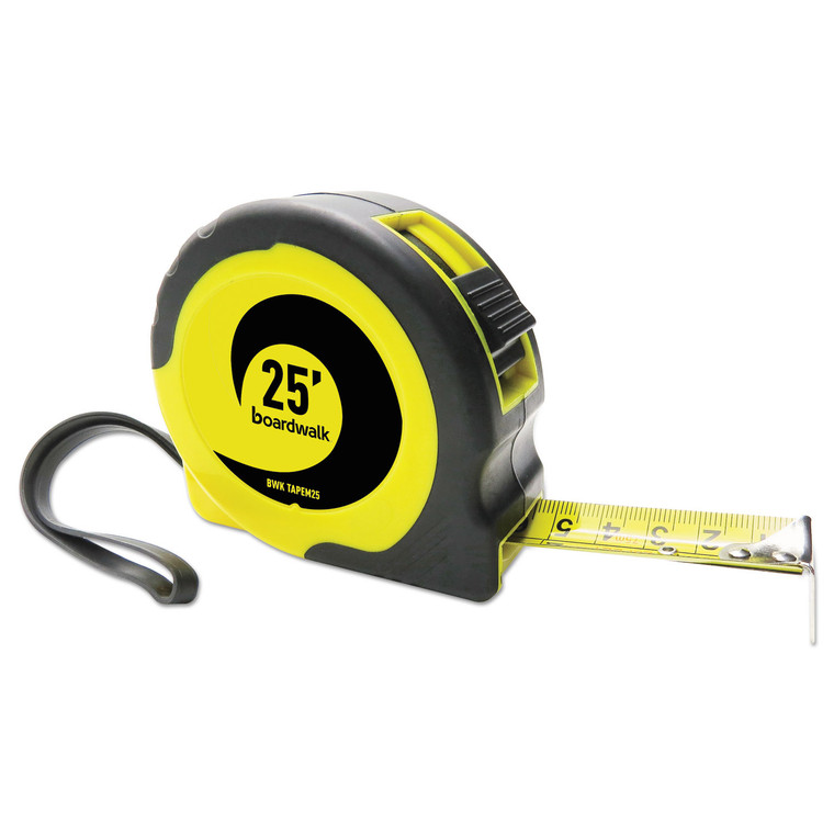 Easy Grip Tape Measure, 25 Ft, Plastic Case, Black And Yellow, 1/16" Graduations - BWKTAPEM25