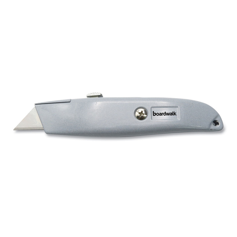 Retractable Metal Utility Knife, Retractable, Straight-Edged, Gray - BWKUKNIFE45