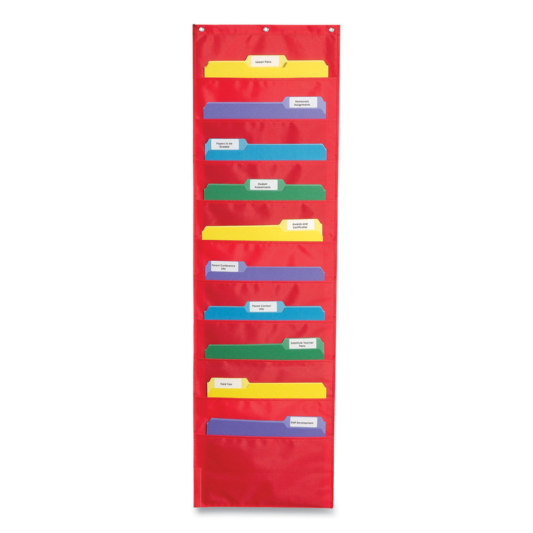 Storage Pocket Chart, 10 Pockets, Hanger Grommets, 14 X 47, Red - CDPCD5653
